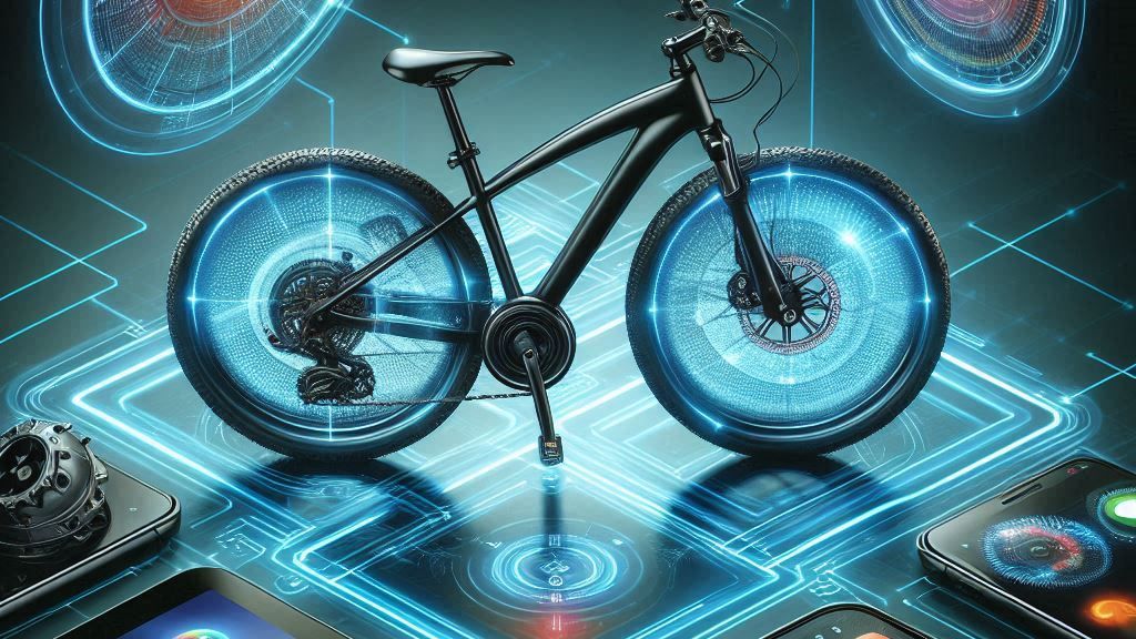 Smart-Bikes mit GPS-Tracking, Apps und Diebstahlschutz, dargestellt in einem futuristischen und technologischen Design
