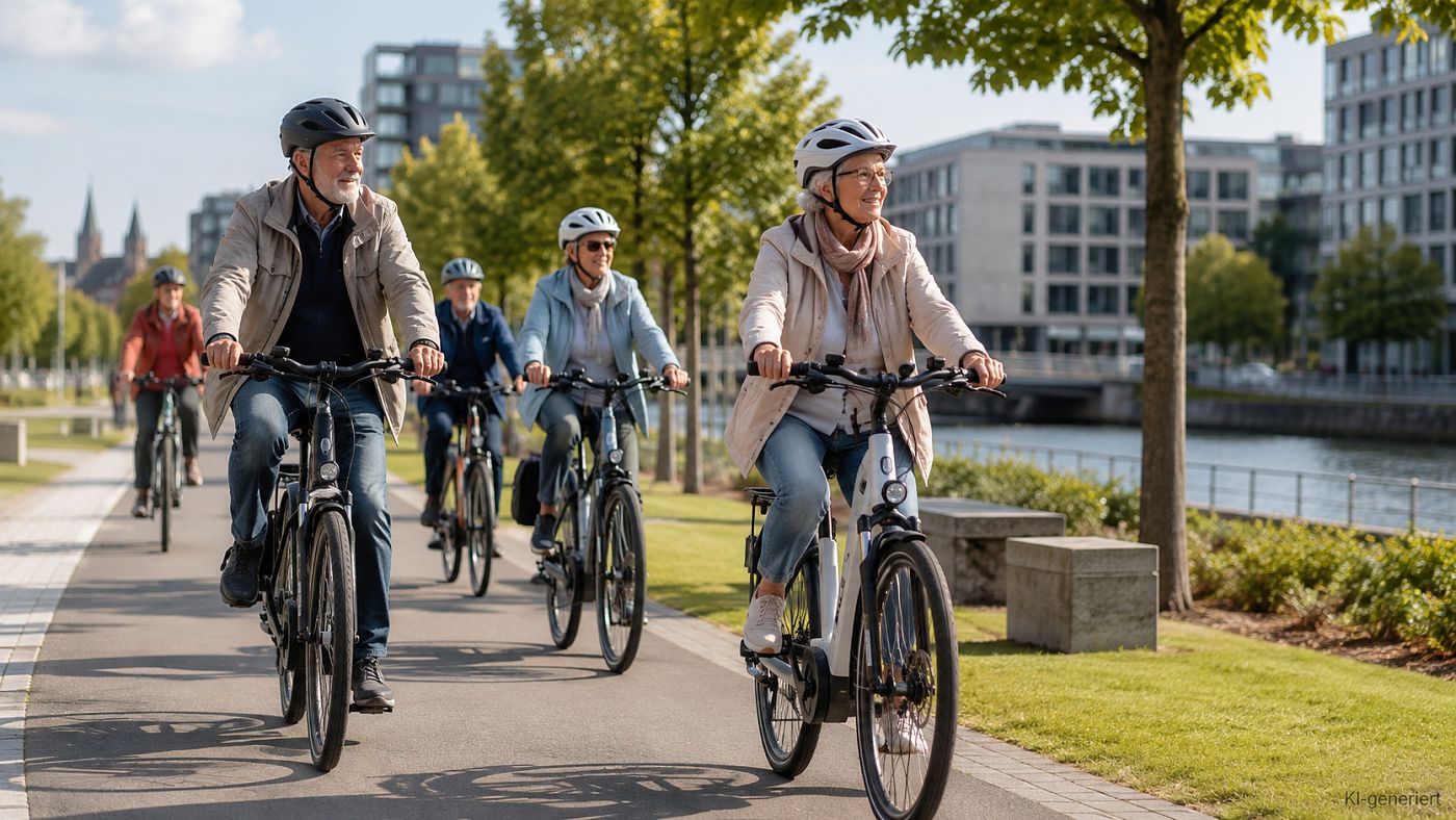 Hand entnimmt einen Akku aus dem Unterrohr eines E-Bikes in einer Werkstatt; im Hintergrund eine Werkzeugwand