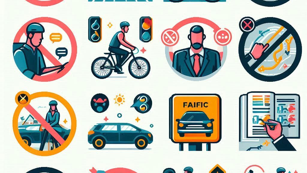 Verkehrsregeln für Fahrradfahrer mit Fokus auf Sicherheit und rechtliche Aspekte, dargestellt in einem informativen und klaren Design